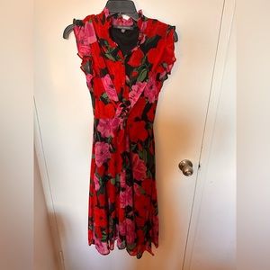 Julia Jordan Women's Ruffle Neck Button Front Tie Waist Dress Red Size 2